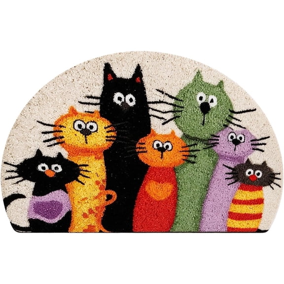 YIDIXING Cozy Cat Half Moon Door Mat, Non Slip Semicircle Indoor Mat, Crystal Velvet Floor Rug for Entryway and Kitchen