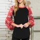 thumbnail image 3 of Sudadera de mujer Linterna Manga larga Cuello redondo Dobladillo curvado Patchwork Impreso Jersey suelto Top Negro L, 3 of 7