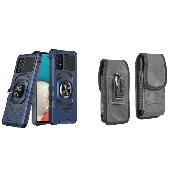 Case with Belt Holster Bundle for Samsung Galaxy A53 5G: Heavy Duty Shield Cover (Blue) and Vertical Rugged Denim Nylon Phone Pouch