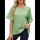 thumbnail image 1 of Camisetas de Gran Tamaño para Mujer, Cuello Redondo, Corta, Blusas Casuales de Verano, Blusas Holgadas de Corte Alto Verde L, 1 of 10