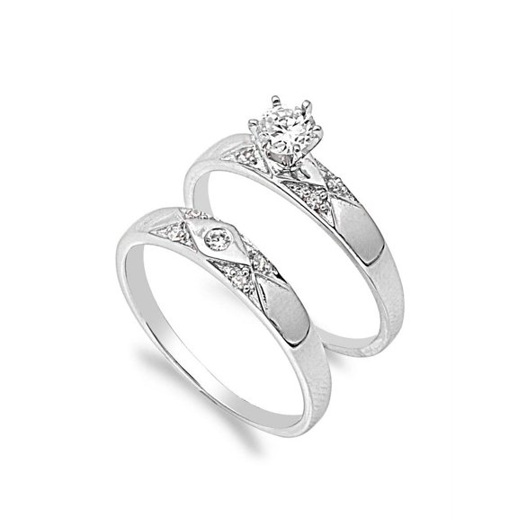 Set of 2 Bridal Cubic Zirconia Ring Sterling Silver 925