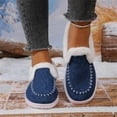 thumbnail image 2 of Snow Boots Slip on Penny Loafers for Women Casual Fleece Lined Warm Winter Warm Walking Flats Ankle Booties Blue Size 6, 2 of 6