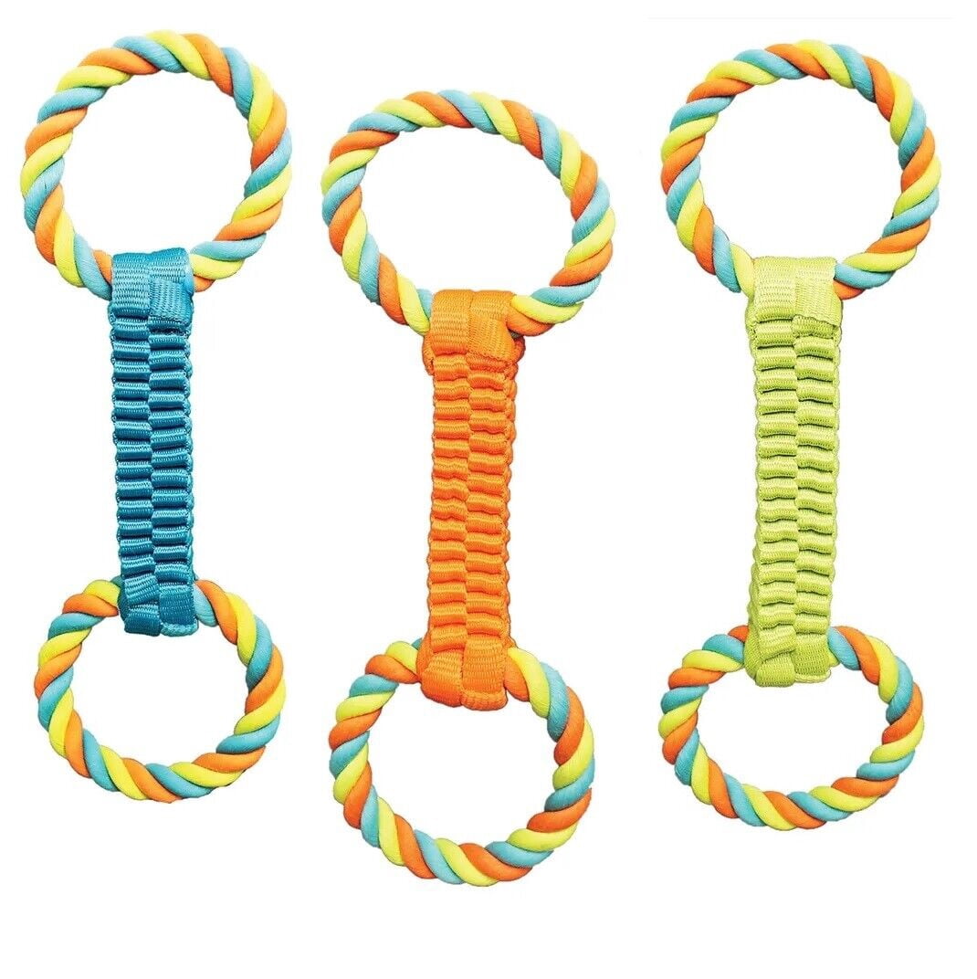 16 Inch Double Loop Rope Handle Ballistic Weave Dog Interactive Tug Toy Figure 8 (Orange)