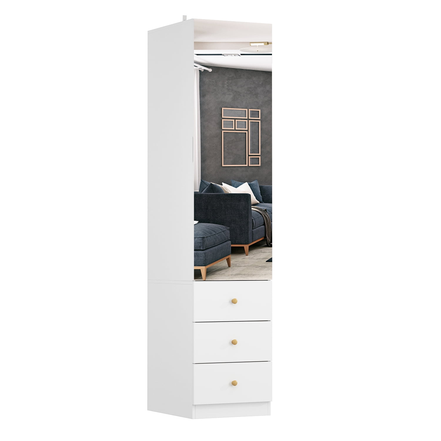 Timechee Narrow Bedroom Wardrobe with Mirror Door, Storage with