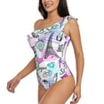thumbnail image 2 of Gaeub Eiffel Tower and Hearts Women's One Shoulder Ruffle Tummy Control Swimwear for Swimming Surfing Beach Party - Medium, 2 of 8