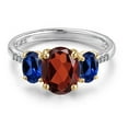 thumbnail image 3 of Gem Stone King 925 Silver and 10K Yellow Gold Red Garnet and Blue Created Sapphire and Lab Grown Diamond Engagement Ring for Women | 3.39 Cttw | Oval 9X7MM | January Birthstone | Size 8, 3 of 6