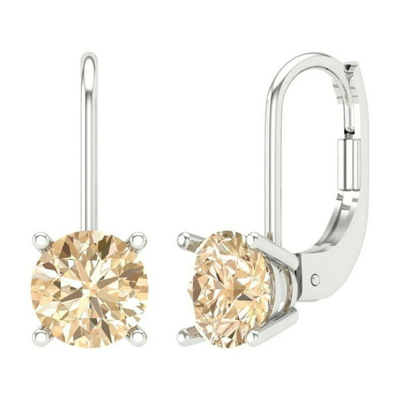1 ct Lever-Back Drop Dangle Earrings for Women | 5.0mm Round Cut Natural Morganite | 18K White Gold