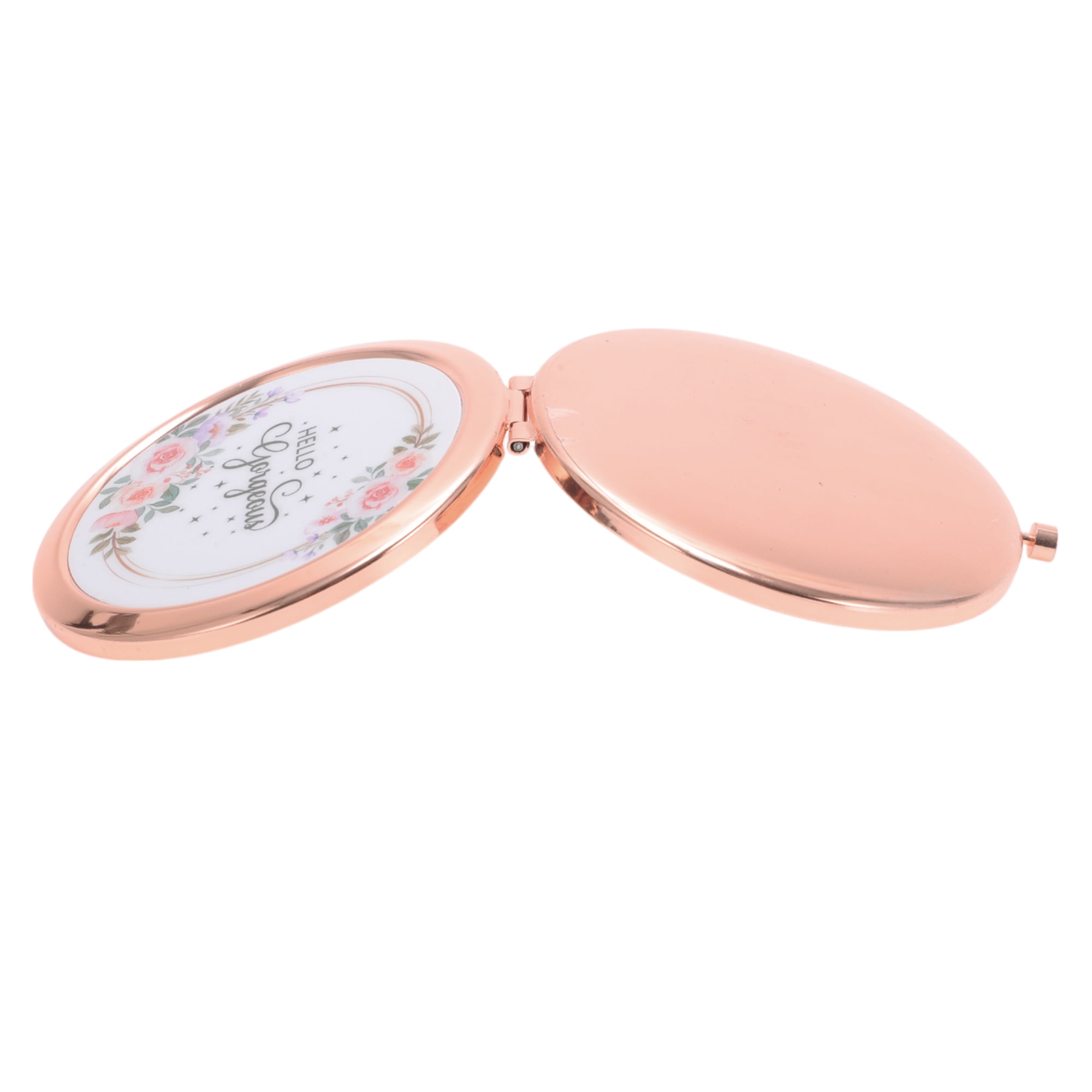 Unique Bargains Metal Portable Durable Makeup Mirror Rose Gold Tone 2.76"x 2.76"x 0.39"