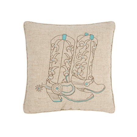 Image of 18 x 18 Cowboy Boots Embroidered Throw Pillow