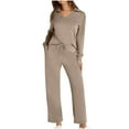 thumbnail image 2 of HAPIMO Womens 2 Piece Outfits Long Sleeve V Neck Tops Wide Leg Pants Set Casual Tracksuits Pockets Lapel Tracksuits Brown XXL, 2 of 8