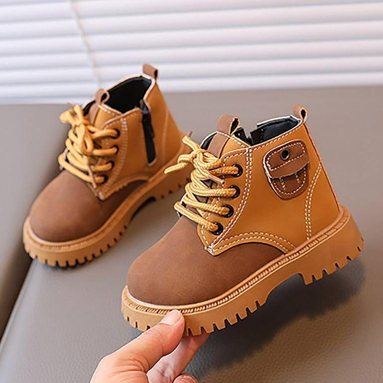 gdxvjhbj Toddler Girl Boots Fall Kid Ankle Boots Children Outdoor Shoes For Boys Girls Zippper Lace Up Toddler Little Kids Brown 26 Walmart