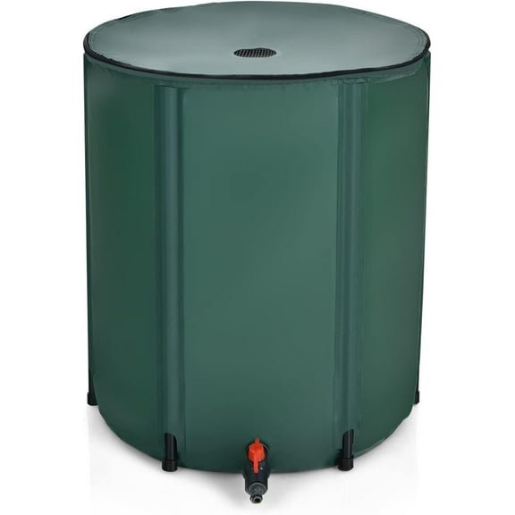 Goflame Rain Barrel Water Collector Portable Foldable Collapsible Tank,Spigot Filter Water Storage Container, Green (60 Gallon)