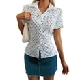 thumbnail image 4 of Women'S Ruched Button Down Shirt Short Sleeve Tie Back Fitted Blouses White M, 4 of 9
