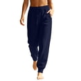 thumbnail image 2 of Women's Fleece Sweatpants Winter High Waisted Joggers Athletic Pants Casual Fall Drawstring Trousers with Pockets,Navy M, 2 of 8