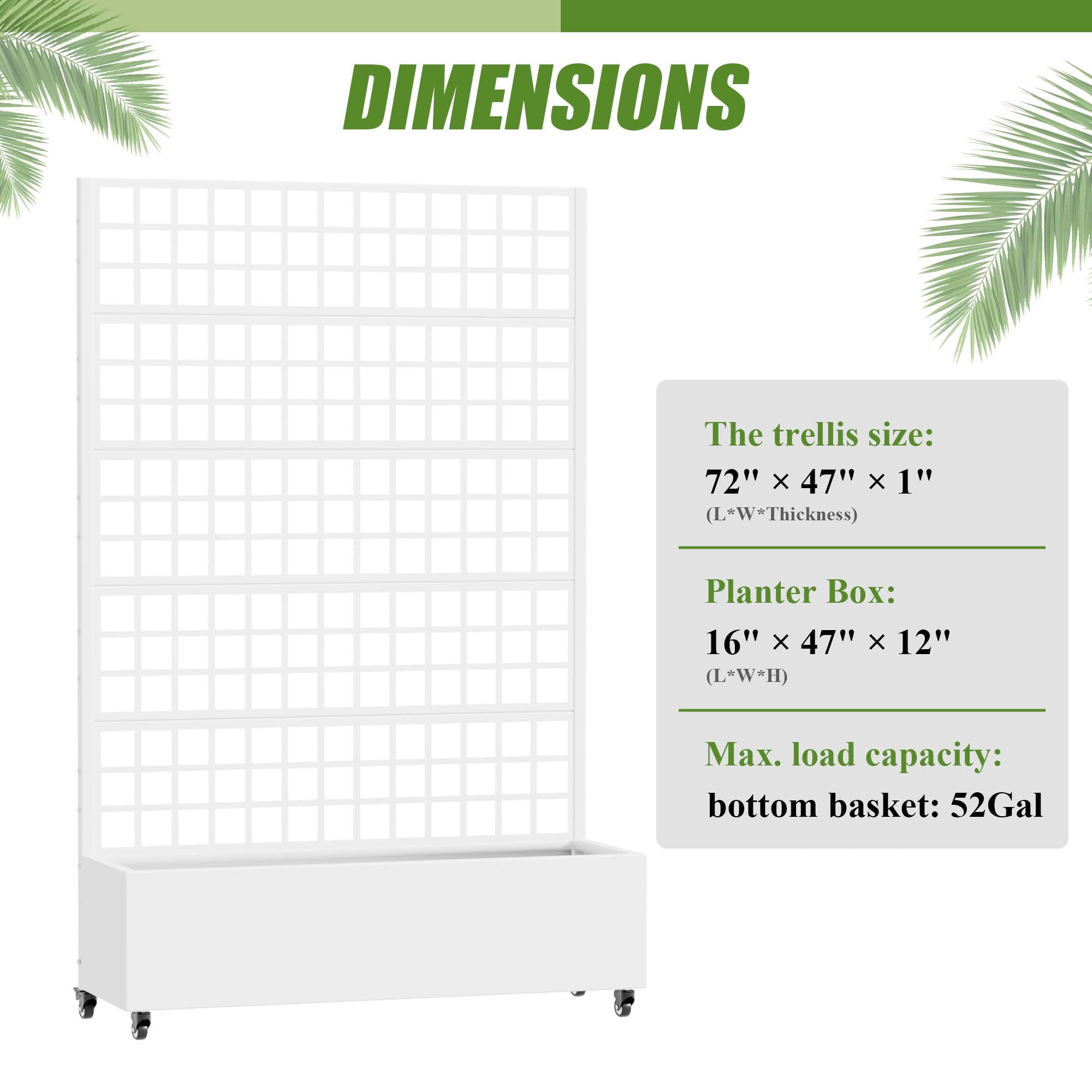 MAYEERTY 72X47" Metal Outdoor White Privacy Screen with Planter Box for Backyard & Garden, 5 Piece Set