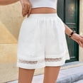 thumbnail image 2 of Women's Eyelet Lace Shorts Liweisiy Elastic Waist Floral Graphic Wide Leg Shorts Summer Lounge Loose Shorts White L, 2 of 9
