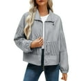 thumbnail image 1 of WRKEKC Veste Légère pour Femmes Couleur Unie Décontractée à Fermeture Éclair Plissée avec Poches Courtes pour l'Automne Résistance au Froid, 1 of 7