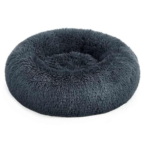Cama de Perros, Cama para Mascotas, Diámetro de 60 cm, Cojín Central Extraíble y Lavable, Alfombra de Felpa, Gris Oscuro