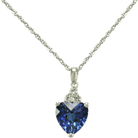 Created Blue Sapphire Heart with Created White Sapphire Accents crafted in Sterling Silver Pendant, 18