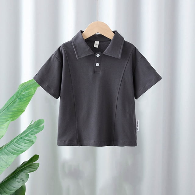 Blusa y camisa de manga corta con cuello vuelto Camisa de color liso para niños Camiseta de manga corta con solapa para bebé Top informal y versátil Camiseta de algodón para niños