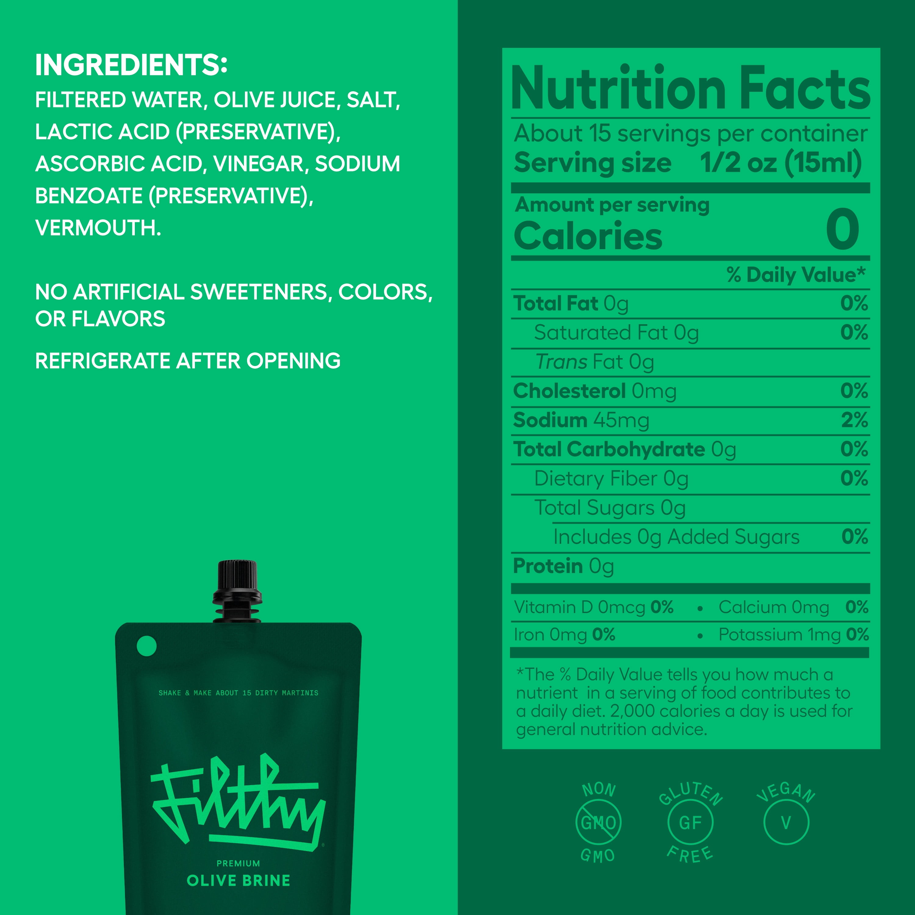 Filthy Olive Brine Premium Cocktail Mixer, 8oz Single Pouch