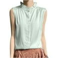 thumbnail image 3 of TARIENDY Womens Summer Sleeveless Tops Dressy Ruffle Crewneck Tank Tops Business Casual Outfits Solid Button Up Tops Summer Clothes Green M, 3 of 5