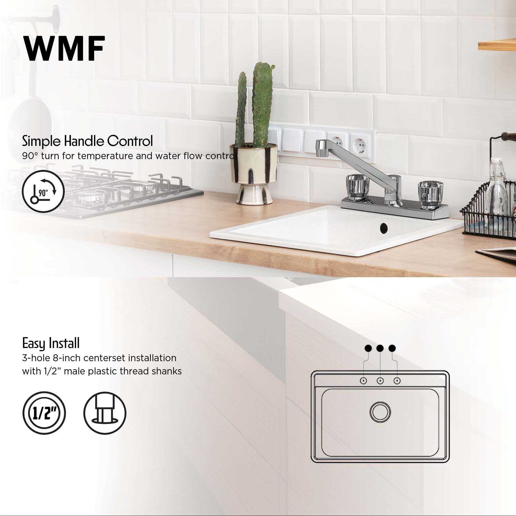 WMF ABS Plastic Silver Double Handle Kitchen Faucet