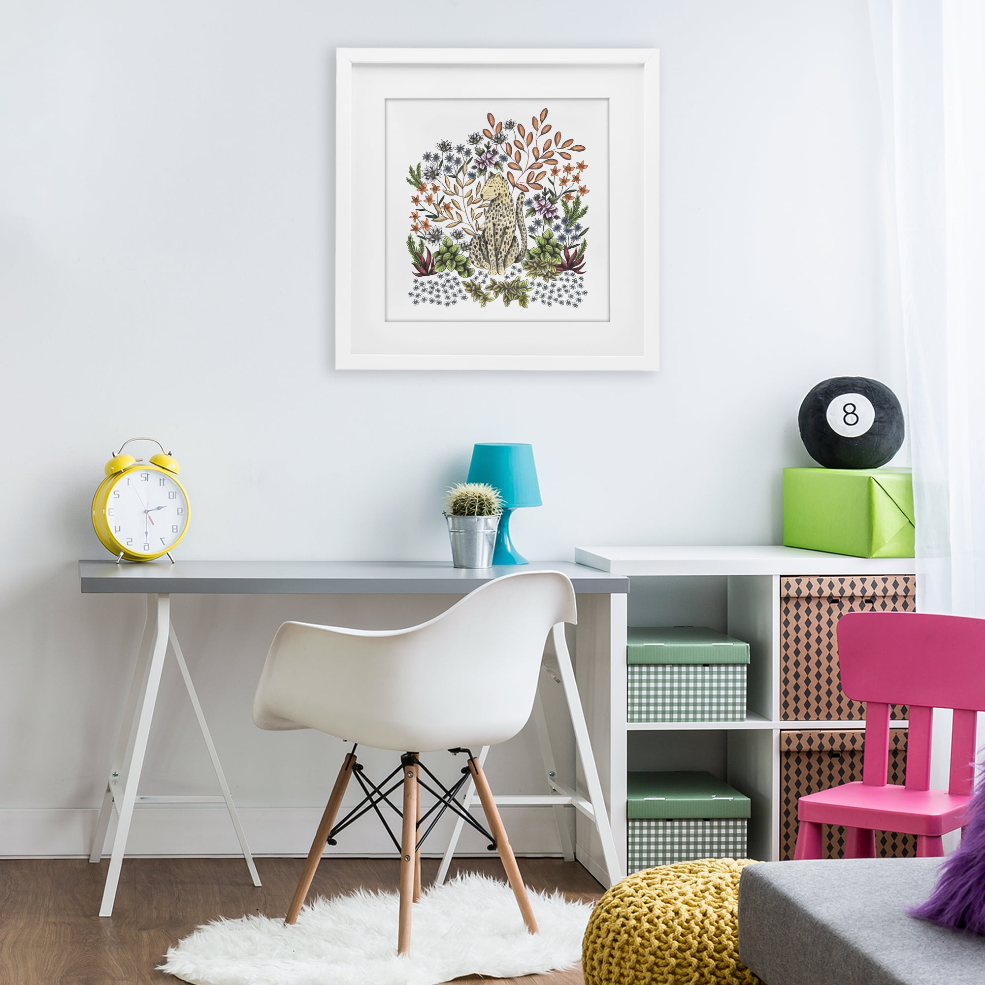 Jungle Wildlife Leopard White Framed Print Under Glass, design by Cecilia Battaini