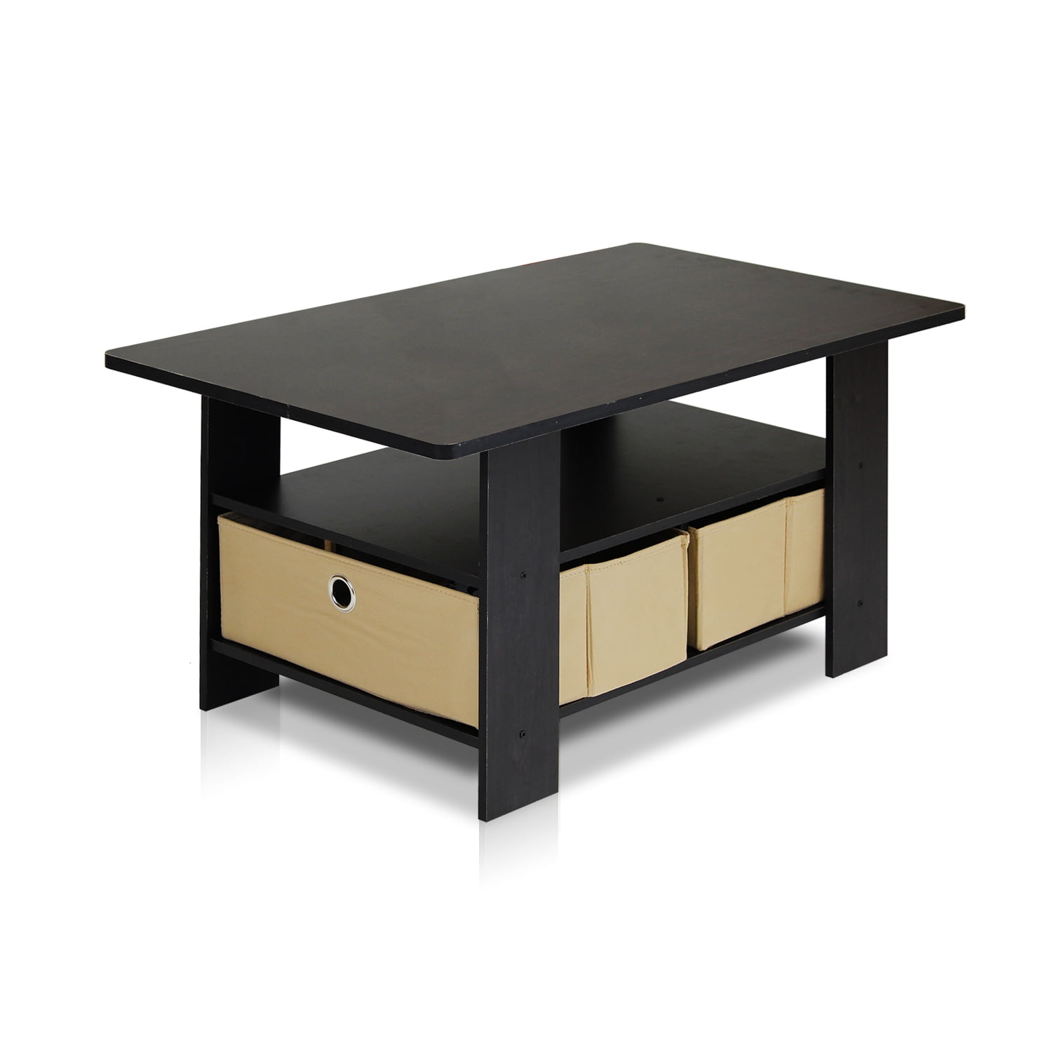 Furinno Andrey Coffee Table with Bin Drawer, Black/Beige