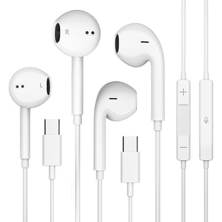 2 Pack USB C Headphones Wired for iPhone 15 Series, for iPad Pro Air 5/4/Mini 6/iPad 10th, Type C Earbuds for MacBook Pro/air, Control Microphone, Volume, Music