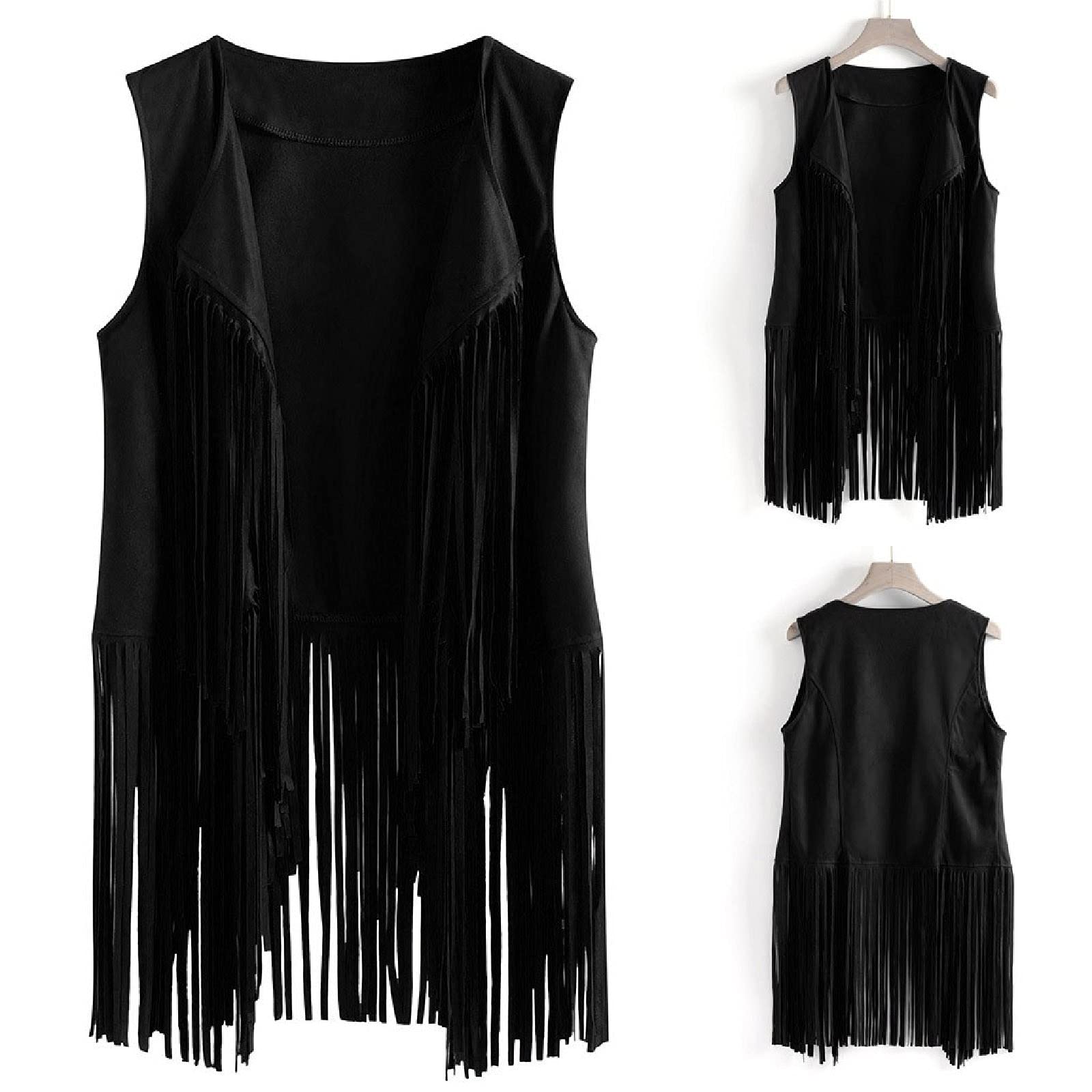 Womens Fringe Vest 70s Hippie Costume Sleeveless Shirts Cowgirl Western Faux Suede Tassel Leather Outerwear Going Out Tops Sexy Summer Outfits 2026 Trendy Vacation Tees