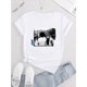 thumbnail image 2 of Camisetas para mujer, de verano, casual, manga corta, cuello redondo, con estampado, color blanco negro, blusaRetro Picture Print Casual Sports T-shirt, Short Sleeve Crew Neck Spring & Summer Top, W, 2 of 6