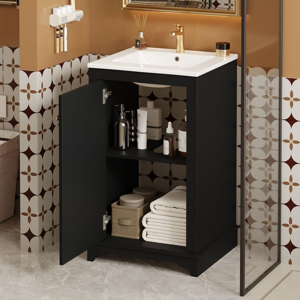 WGYPRIME 20" Bathroom Vanity with Sink, Freetanding Bathroom Cabinet with Soft Closing Door and Adjustable shelf, Modern Style Bathroom Vanity