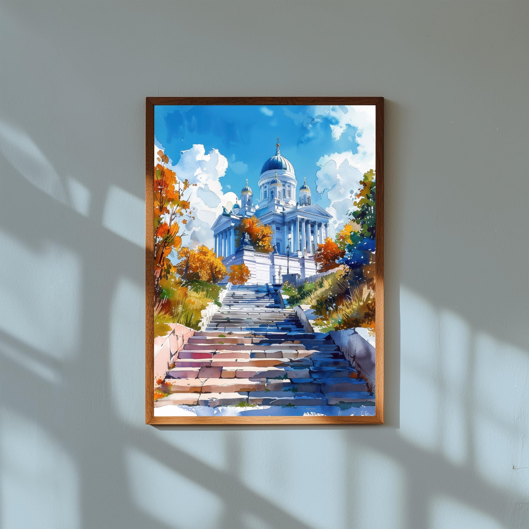 Watercolor Painting Of Helsinki Cathedral Finland Nordic Architecture Travel Poster , Poster Print Only