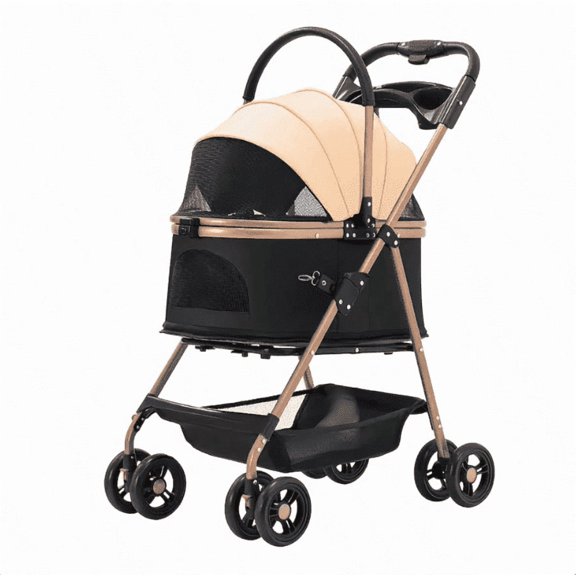 Pet Stroller for Dogs & Cats, Foldable 4‑Wheel Travel Stroller with 360° Swivel Wheels，Lightweight Outdoor Jogger Carrier