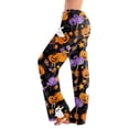 thumbnail image 2 of Haunted House & Witch Hat Halloween Pajama Pants for Women, Adjustable Drawstring Lounge Bottoms with Spooky Icon Print, Soft Polyester Sleep Trousers, 1 Pair Purple XXL, 2 of 5