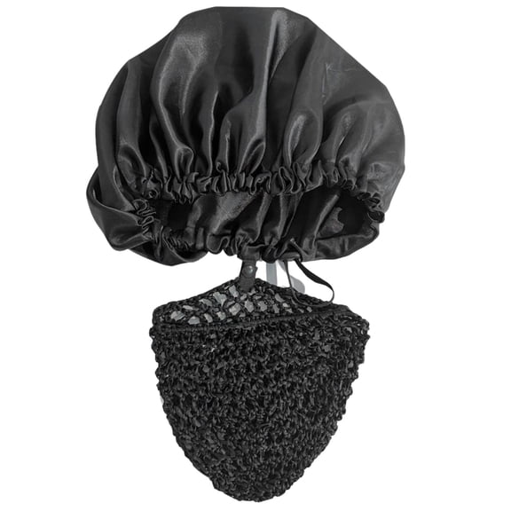 2 in 1 Bonnet, Detachable Hair Net Sleep Cap, Double Layered Satin Bonnet for Braids, Adjustable Tie Band, Black