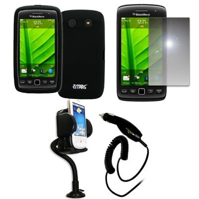 Empire Vents Mirror - EMPIRE Black Silicone Skin Case Cover + 360 Degree Rotatable Car Windshield Mount with Air Vent Attachment + Mirror Screen Protector + Car Charger (CLA) for BlackBerry Torch 9850