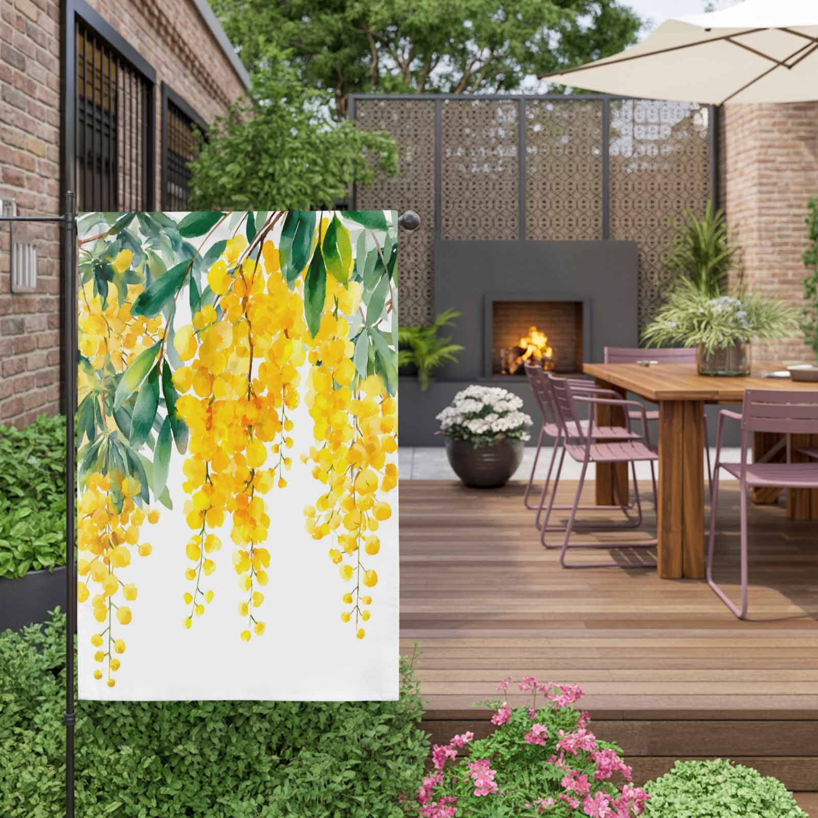 Spring Florals House Flags For Outdoor, Watercolor Gradient Yellow Floral Farmhouse Green Leaf Small Double Side Yard Flags Weather Proof House Decor for Lawn Outside Holiday 28 x 40 Inches