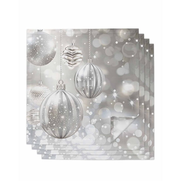 Grey Christmas Balls Cloth Napkins Set of 4, Xmas Balls Gray Washable Reusable Dinner Cocktail Napkin for Kitchen Party Wedding Banquet Holiday Baby Shower Table Decor