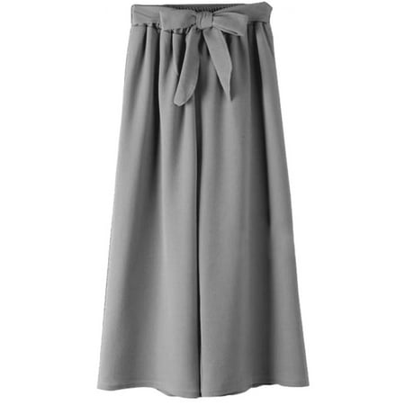 School Pants Trousers - Womens High Waist Plain Palazzo Wide Leg Flared Ladies Plain Trousers OL Pants