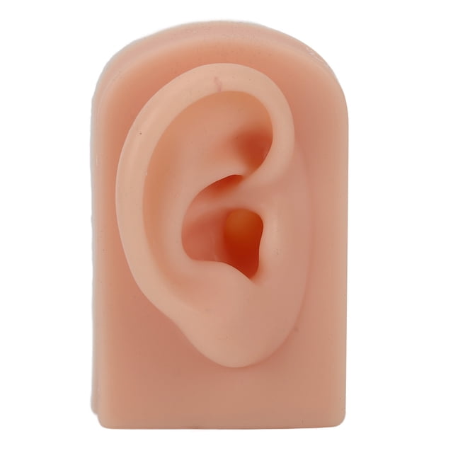 Modelo de oreja de silicona, suave, flexible, derecha, reutilizable, para entrenamiento de perforación de orejas y exhibición de aretes, piel oscura.