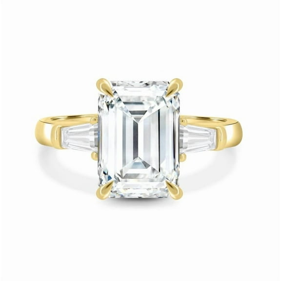 SOLITAIRE JEWELS 2CT Emerald Trilogy Moissanite Diamond Solitaire Engagement Ring 10K Yellow Gold