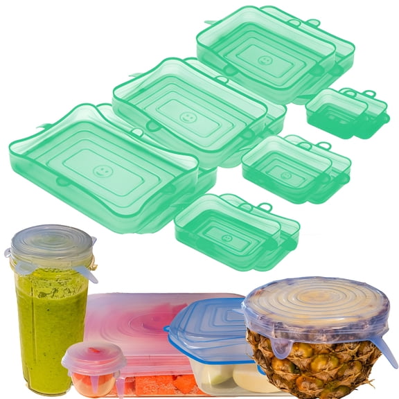 ACDANC Stretch Lids Silicone Food Storage Container Lids - Reusable Rectangular 12-Pack - Leak-Proof&Eco-Friendly Covers for Fresh Food Storage in Plastic Containers,Jars,Bins,Cups&Mason Bowls