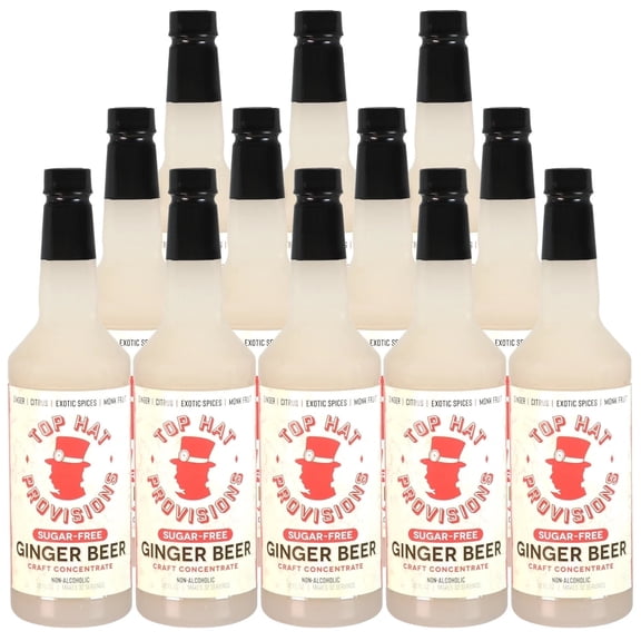 Top Hat Keto Sugar Free Ginger Beer Syrup & Moscow Mule Mix - Naturally Sweetened with Monk Fruit - Craft Soda Mixer Ginger Syrup for Cocktail Drinks - 12 pack 32oz Liquid Plastic Bottles