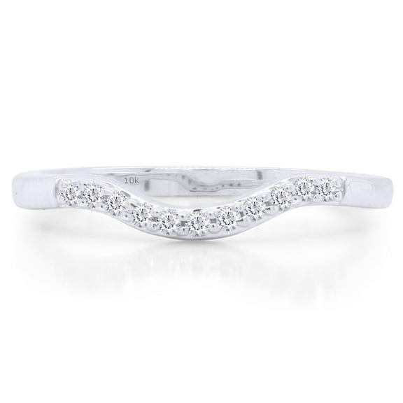 AFFY White Natural Diamond Accent Curved Matching Wedding Band Ring In 10k White Gold (0.06 Cttw), Ring Size 4