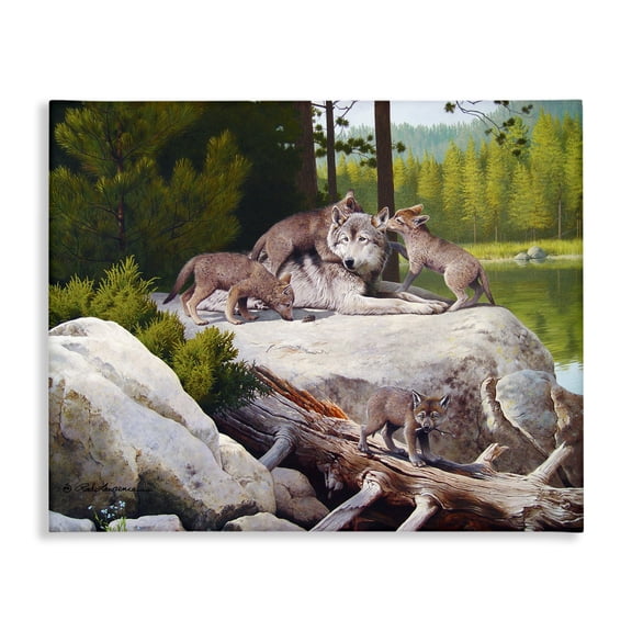Stupell Industries Traditional Wolf & Cubs in Nature Canvas Art, 20 x 16, by Rod Lawrence