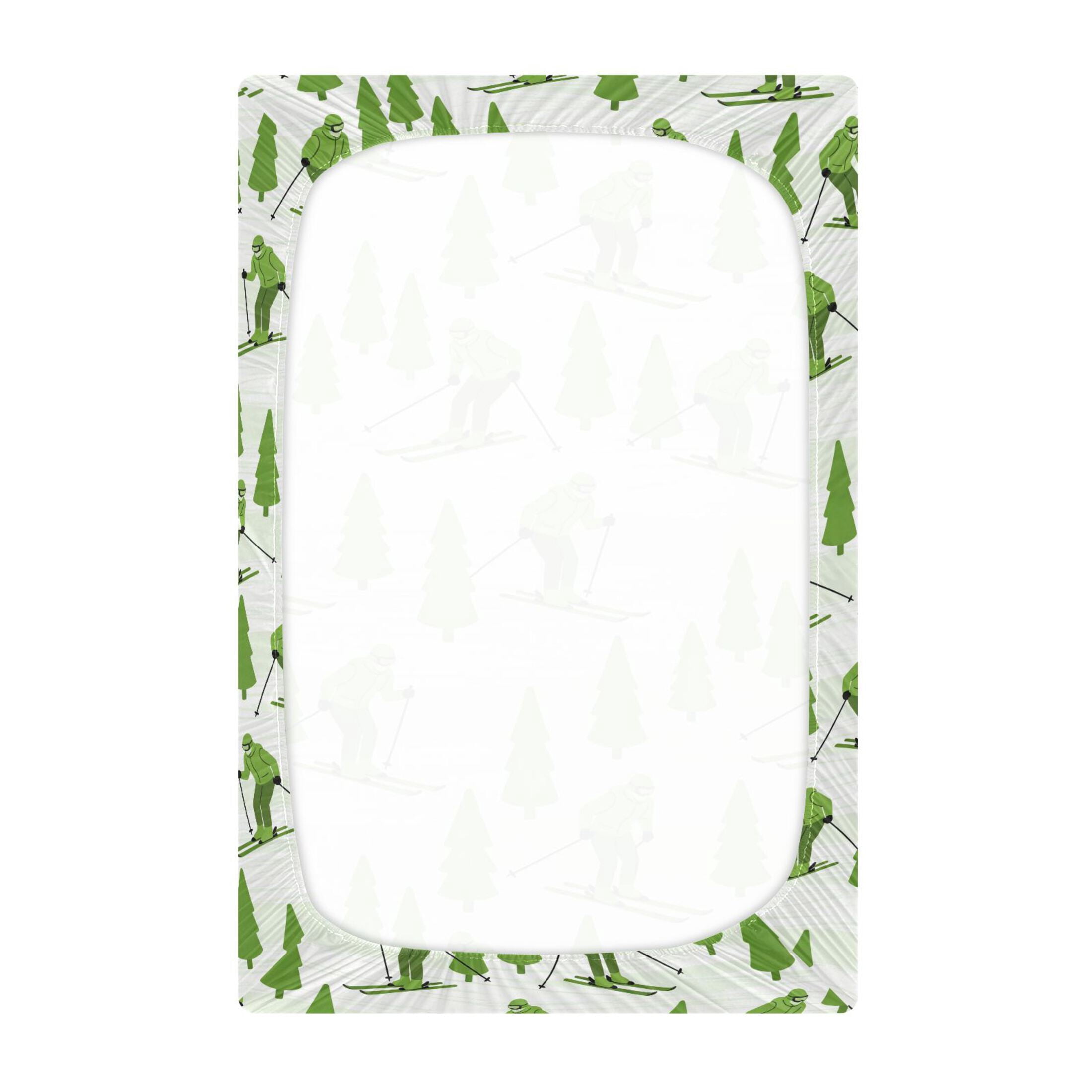 Baby Essentials 52”x 28”- Standard Cotton-like Modal Elastic- Green Skiing Design Crib Sheets for Newborns and Toddlers