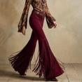 thumbnail image 6 of Karymi Pants for Women Western Style Fringe Bell Bottom Trousers, Solid High Waist Flare Long Pants, Slim Fit Stretch Retro Cowboy Pants , Belt Not Included Sweatpants Women, 6 of 6