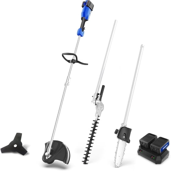 Wild Badger 40V Cordless String Trimmer with Pole Saw, Hedge Trimmer & Brush Cutter Attachments, 4-Tool Kit, 2 Batteries & Charger Included